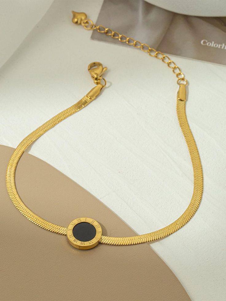 Roman Dial Snake Chain Bracelet (Gold)