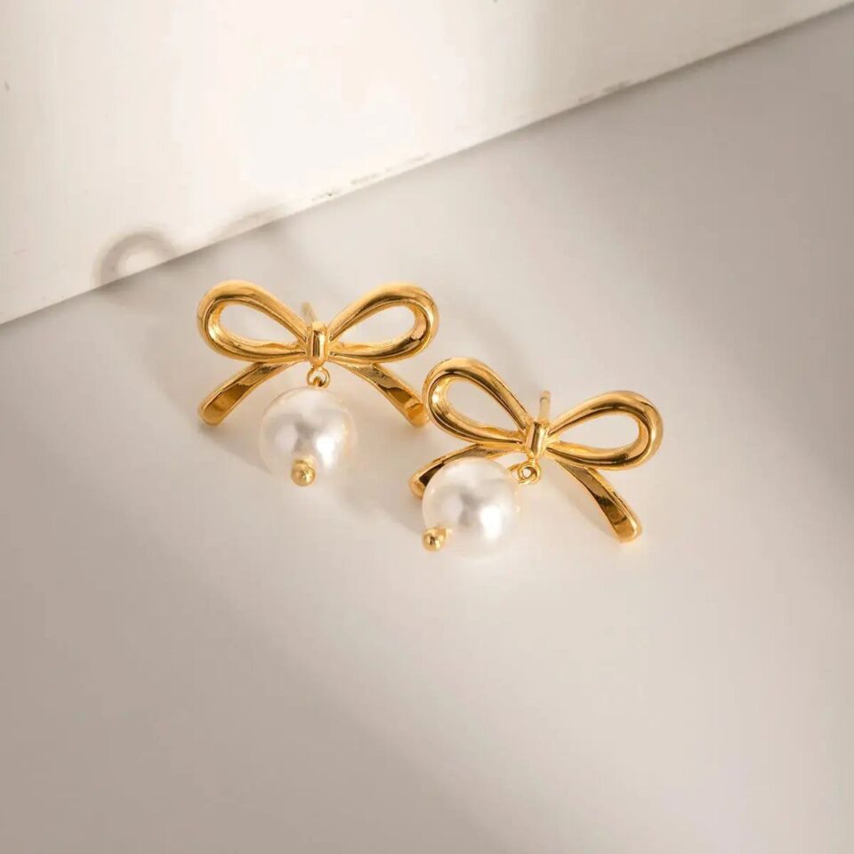 Pearl Bow Drop Earrings