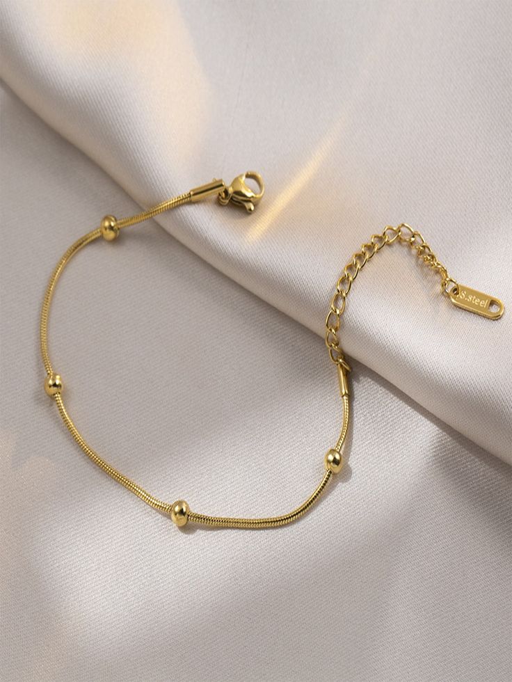 Minimal Beaded Snake Chain Bracelet (Gold)