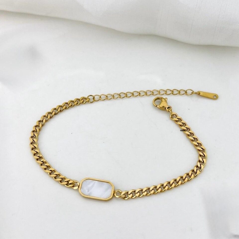 Marble Stone Cuban Bracelet (Gold)v