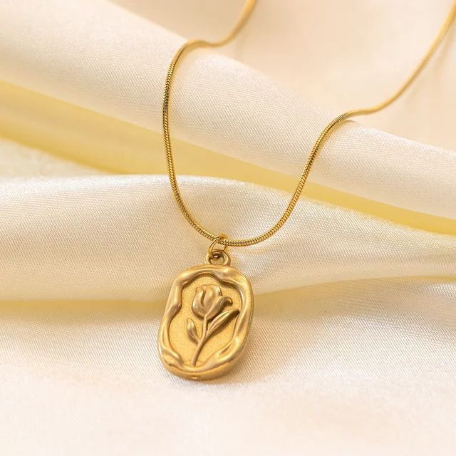 Vintage Tulip Pendant Necklace (Gold)