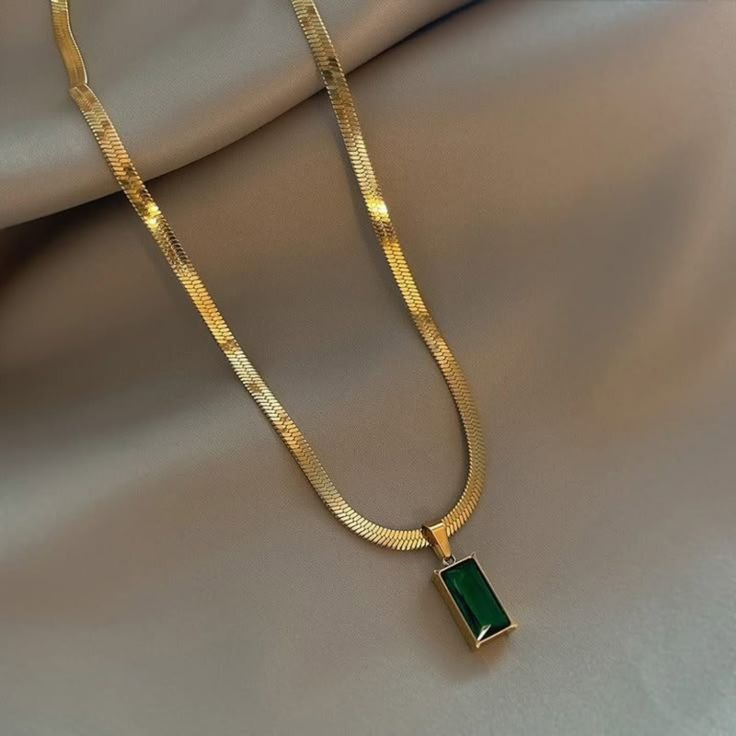 Emerald Stone Golden Snake Chain