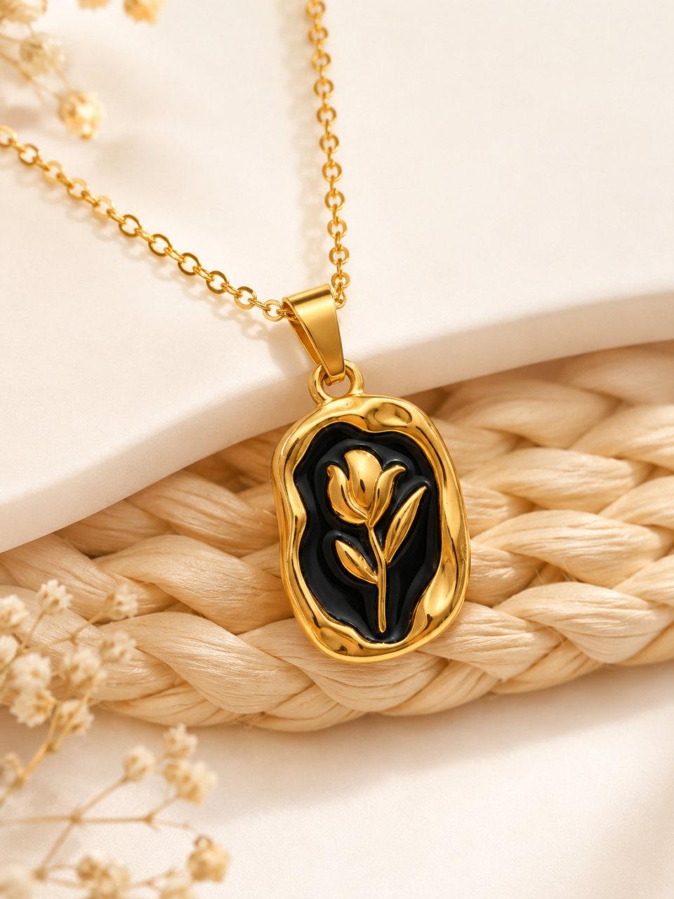 Black Tulip Pendant Necklace