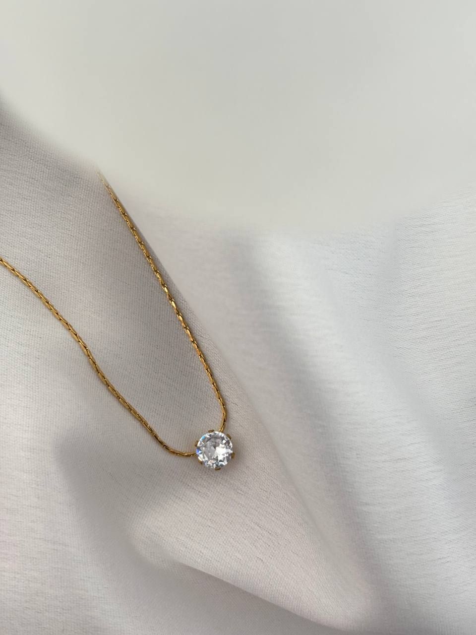 Zircon One Stone Chain Necklace (Gold & Silver)